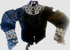 1870-1900 BLACK LACE, VELVET, SILK SATIN BODICE - HANDMADE
