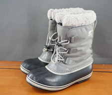 Sorel Yoot Pac Nylon Snow Boots Youth Size 6 Gray Waterproof Faux Fur Lace Up