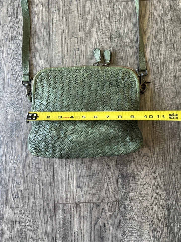 Tano верхний молнии сплетенный кожаный зеленый через плечо сумка-планшет / сумочка - Изображение 4 из 4