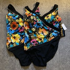 Set Of 2 Robby Len Floral Swimsuits 1 Piece Black Floral 16 Nylon Spandex Womens