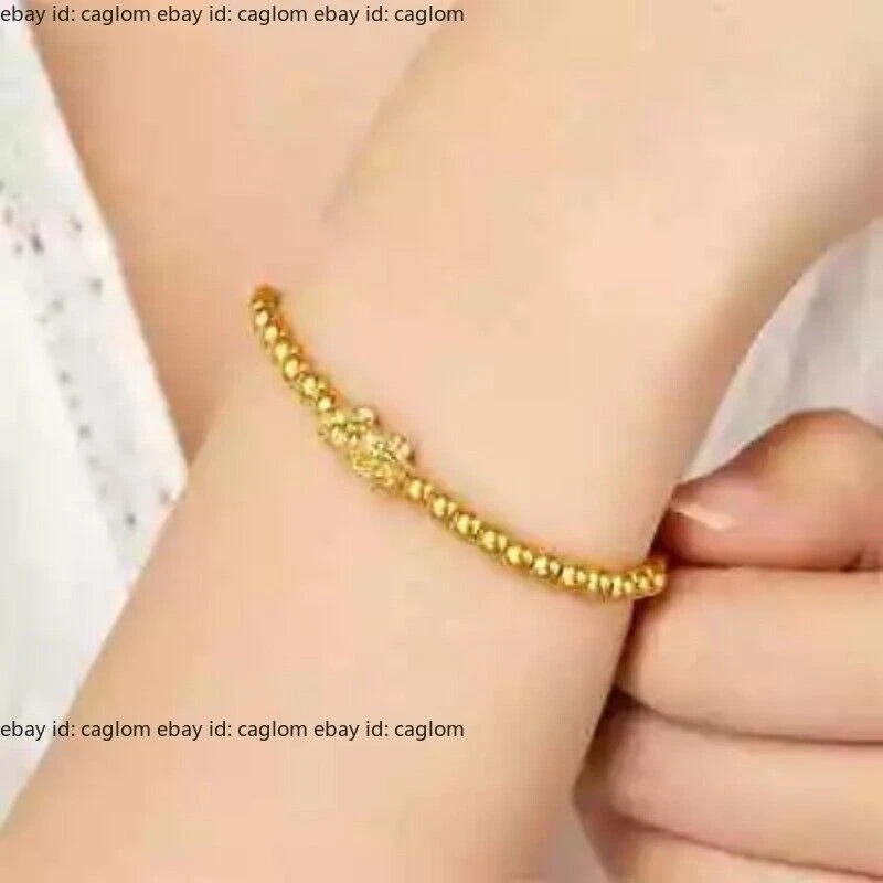 Pure 24K Yellow Gold 999 Dragon Pixiu 4mm Beads Women Bracelet Bangle 2.1-2.3g - Image 4 of 4