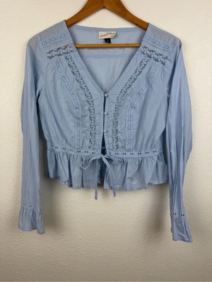 Universal Thread Light Blue Lace-Trim Peplum Tunic