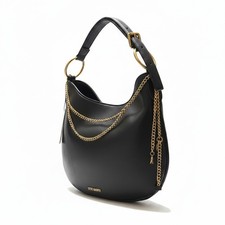 Steve Madden Black Hobo Shoulder Bag Faux Vegan Leather Gold Chain Medium NWT