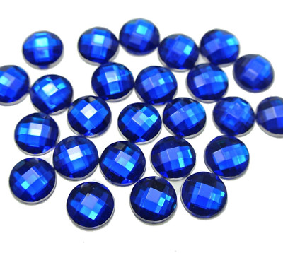 250 Royal Blue Crystal Acrylic Flatback Faceted Round Rhinestone GLUE On Gem 8mm