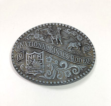 VINTAGE NFR, NATIONAL FINALS RODEO 1988 WESTERN BELT BUCKLE SILVER TONE