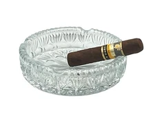 Vintage Pressed 6" Clear Glass Cigar Ashtray Intricate Floral Starburst Pattern