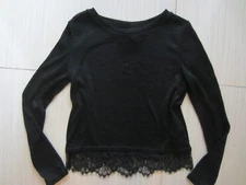 WOMEN H&M Divided BLACK LACE TRIM TSHIRT KNIT TOP CROP TOP XSMALL XS LONG SLEEVE