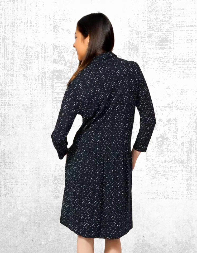 Ex White Stuff Women’s Long Sleeve Jersey Shirt Dress in Black Multi (Defect) - Image 3 of 4