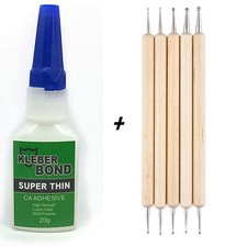 Kleber Bond CA Adhesive 'SUPER THIN' High Strength Glue Clear & 5 Dotting Tools