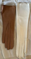 2 pair French Made suede gloves womens Cream sz 7, Brown sz 7 1/8 NOS Vintage