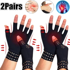 2Pairs Copper Arthritis Compression Gloves Hand Carpal Support Joint Pain Relief