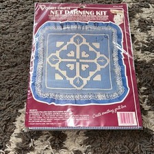 Vogart Crafts Net Darning Kit Hearts Pillow 14" X 14" Blue White New Sealed