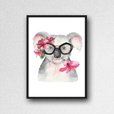 KOALA print PICTURE flower garland WALL ART A4 NURSERY  unframed 22 pink