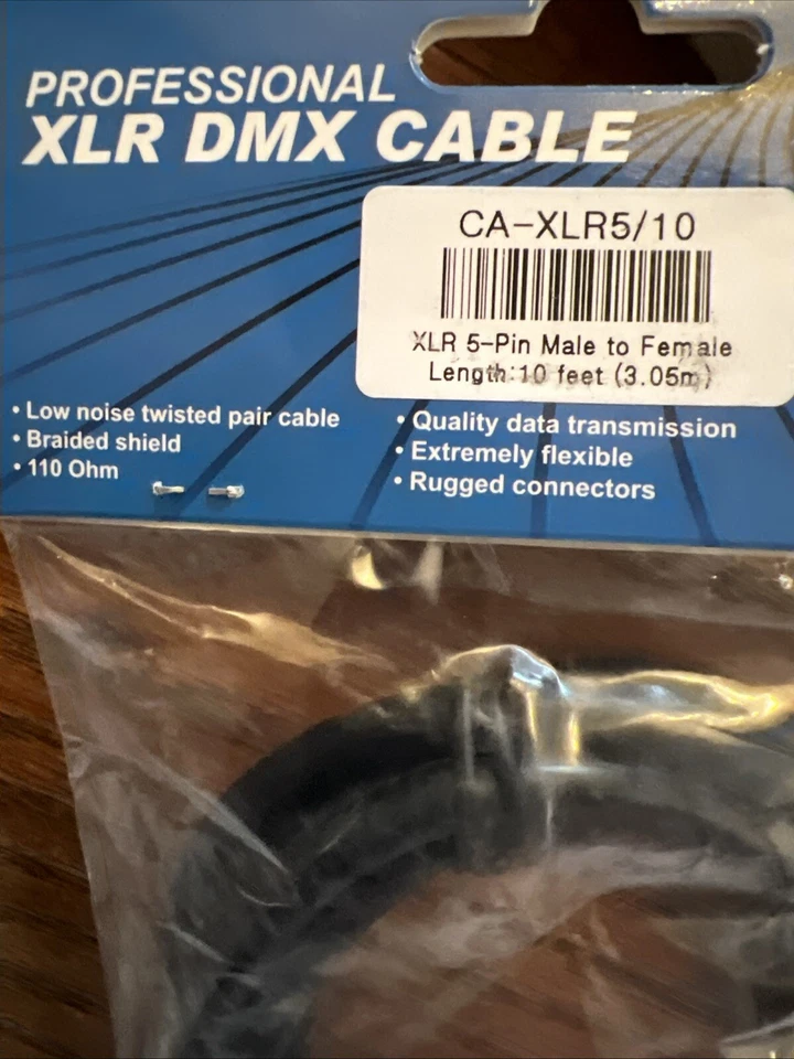 TECHNI-LUX: DMX Data Cable XLR 5pin Male to Female 5' 10 Ft Length CA-XLR5/10 - Image 3 of 4