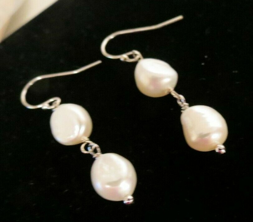 Sterling Silver Freshwater Pearl Drop Dangle Earrings Elegant Plain & Simple