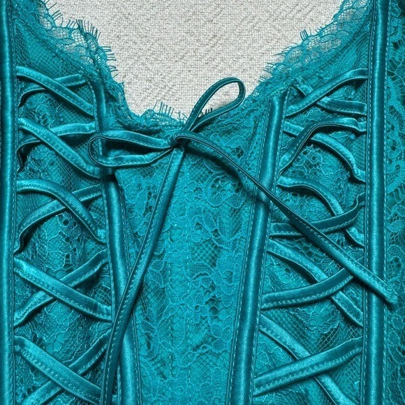 Victoria’s Secret Dream Angels Teal Blue Lace Crop Corset Top XL Festival - Image 4 of 4