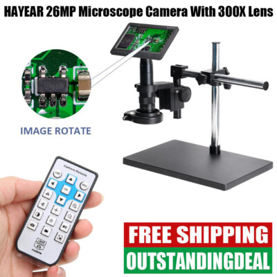 HAYEAR 26MP Electronic Microscope Video Camera +300X Lens Metal Stand 7'' Screen