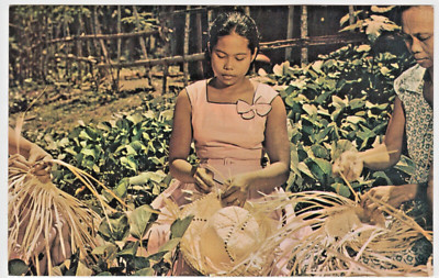 Hat Weavers ~ Weaving Hats in Bulacan Province Philippines Postcard