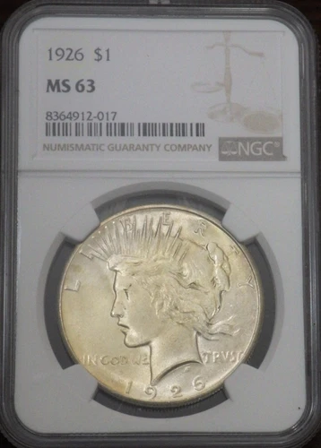 1926 Peace Silver Dollar NGC graded MS 63 Very Lightly Toned