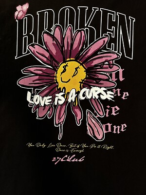 27 Club Broken Love Is A Curse Black T-Shirt 100% Cotton Size 3XL Dollar Signs