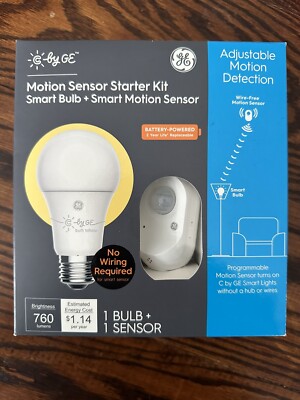 GE Starter Kit Battery-Powered Motion Sensor 60W Soft White Smart LED Light Bulb