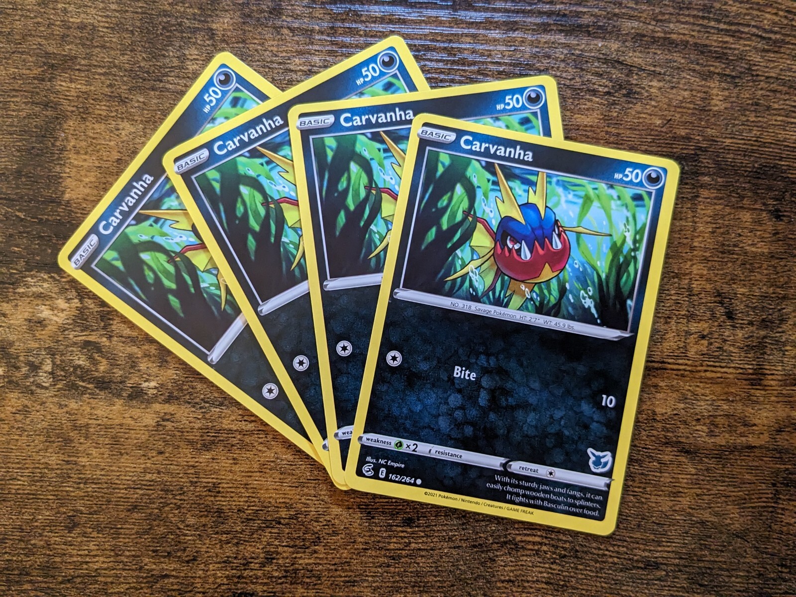 4X CARVANHA 162/264 Battle Academy Eevee Stamped Pokemon Card Near Mint