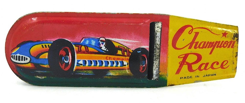 Tin Whistle-Champion Race , Vintage Japanese Tin Race Car Whistle -D