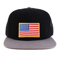 Yellow USA Flag Patch Flatbill Mesh Snapback Cap - FREESHIP