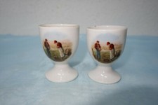 2 antyczna porcelana - kubki na jajka około 1900 roku - motyw rolniczy, praca polowa, modlitwa