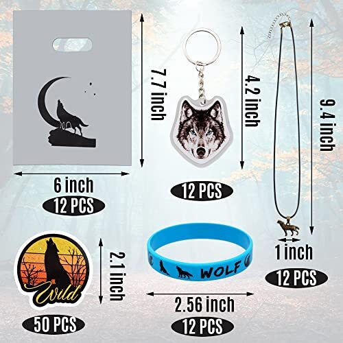 98 PCS Wolf Party Favors Cool Wolf Necklace Goodie Bags with Wolf Keychains, ... - Picture 2 of 7