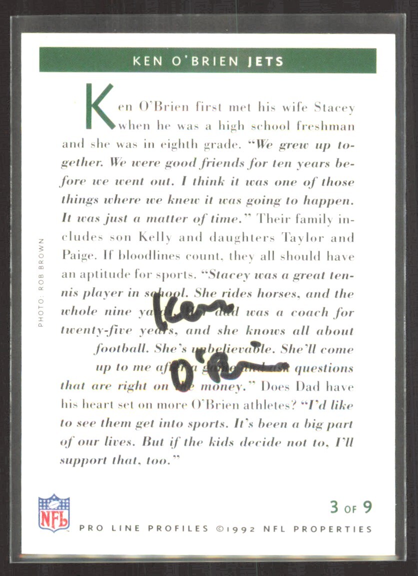1992 Pro Line Profiles Autographs Ken O'Brien Auto #3 | eBay