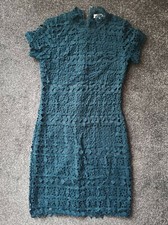 BOWERY HIGH NECK LACE PENCIL DRESS IN TEAL