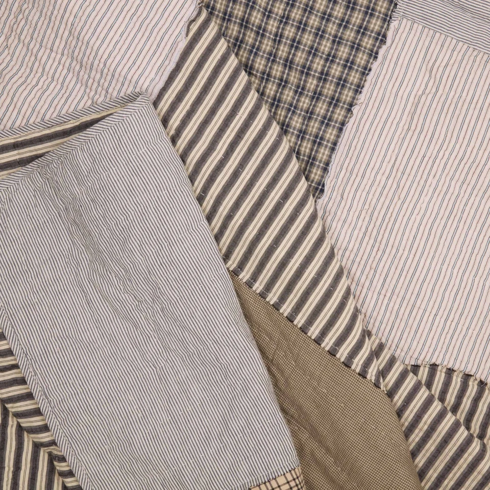 Edredón Ashmont Twin Block Patchwork 100 % algodón gris tostado blanco 70x90 acolchado a mano Foto 4 de 4