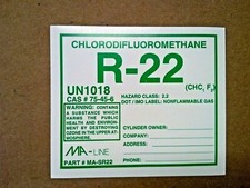 Czynnik chłodniczy22, etykieta, NAKLEJKA, CHLORODIFLUOROMETAN, UN1018