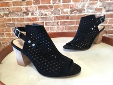 Sole Society Rena Black Perforated Suede Peep-Toe Slingback Sandal 8.5 New