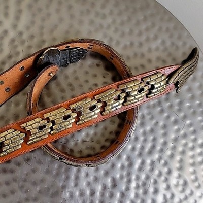 Vintage Italian leather belt brass snake buckle brown rhinestone serpentine s-l1200.jpg main image 2