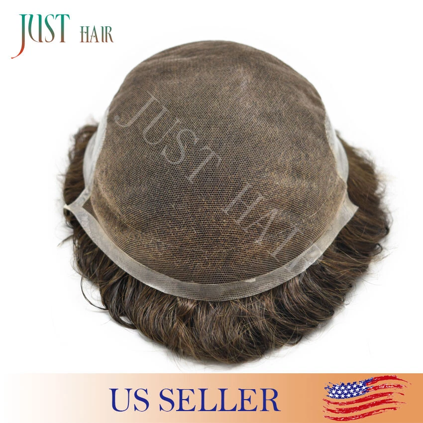 French Lace Front Mens Toupee Poly Skin Hairpieces Human Hair Replacement System - Image 4 of 4