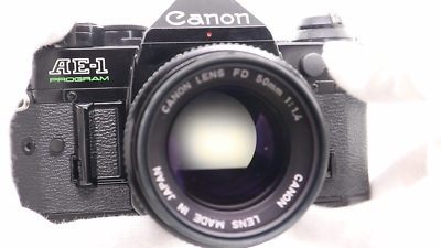 Near MINT]Canon AE-1 Program Black SLR Film Camera W/New FD NFD