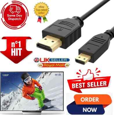 NEW NASHnal MICRO HDMI CABLE KODAK PLAYFULL ZE1/PLAYSPORT ZX5 HD VIDEO CAMERA UK
