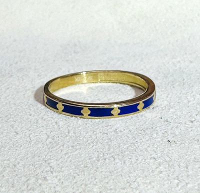 Süß! 10K Gelbgold blaue Emaille Blumenmuster Stapelring Bandgröße 6,5