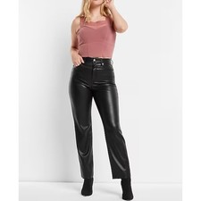Express Modern Straight Super High Rise Faux Leather Pants Black Edgy Size 8R