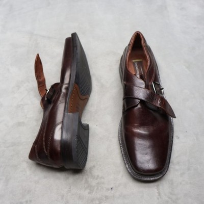 Johnston & Murphy Mens 11 Dress Shoes Brown Monk Strap Leather Square Italy Made