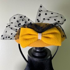 VTG Style Felt Pillbox Fascinator Hat Polka Dot Veil Pearl Bow Headband Derby
