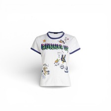 Mother Lil Goodie Ringer Graphic Tee CottonWhite with Blue Accents Women's Sz M