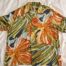 Jams World Mens XL Hulabiscus Print Hawaiian Shirt Large Floral Bright Colorful