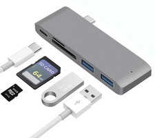 USB Hub 3.0 5 Ports, Portable TF/SD Card Reader, Sleek Design, Advanced Grey
