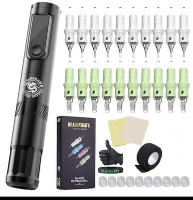 Dragonhawk X9 Wireless Tattoo Machine Kit Advanced Bundle TZ-025 Cartridges 