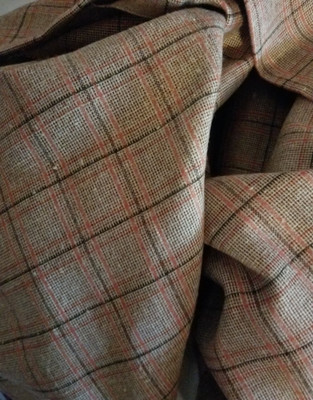 Vintage Wool Blend Fall Colors Orange and Brown Plaid Fabric  1 1/2 Yard x  59''