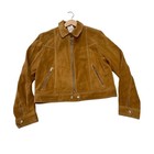 Free People Suede Leather Moto Jacket Front Zipper Pockets Brown Womens Size L