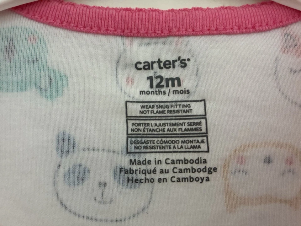 Carter's Bebé Niña 1 Pieza Lindo Colorido Animal Cremallera Manga Larga Pijamas Blanco 12M Foto 2 de 4